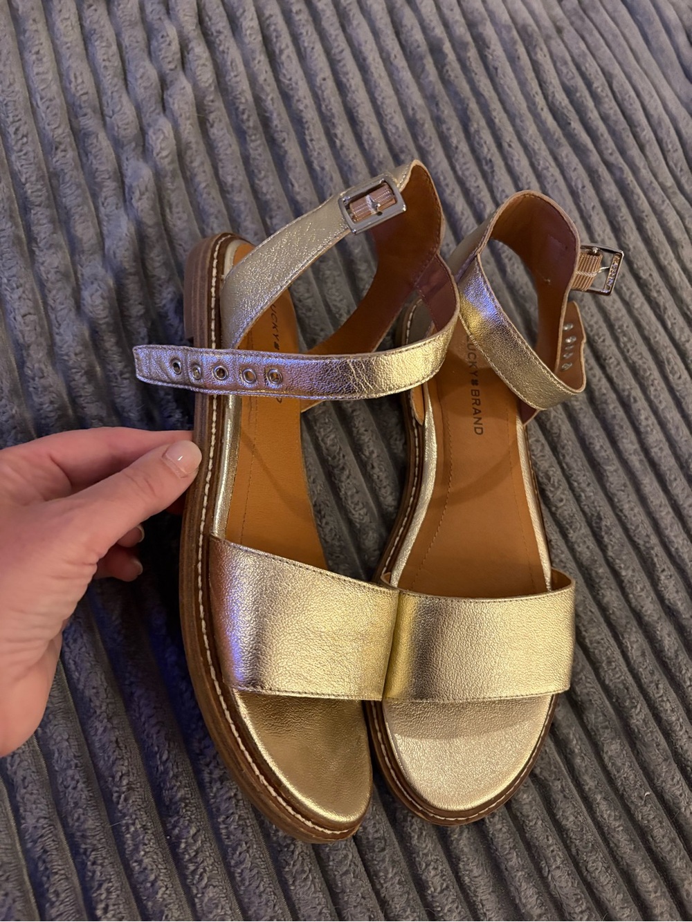 Lucky Brand Gold Ankle-Strap Sandals - Picture 2 of 8